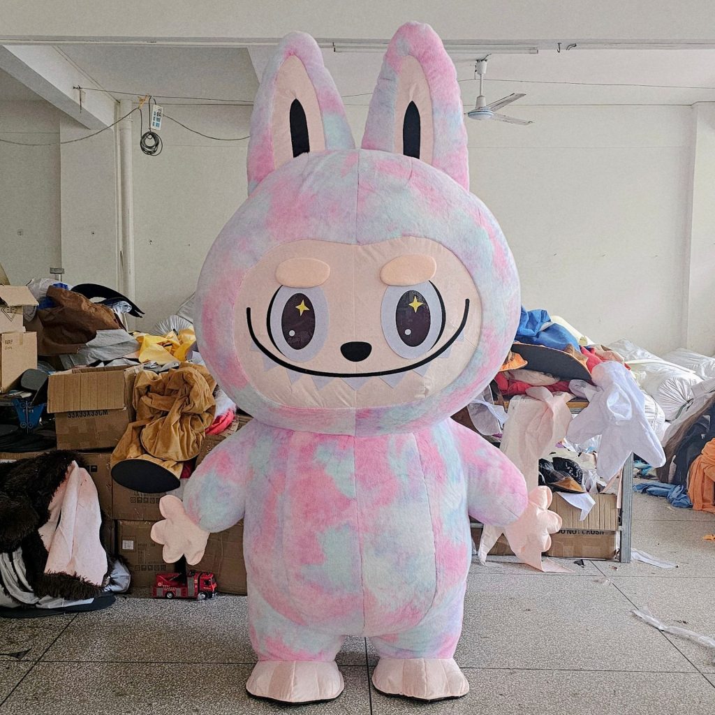 Pastel multicolor Labubu-style walking mascot