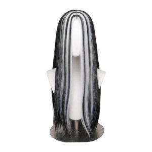 Frankie Stein black wig with white front streaks, front view