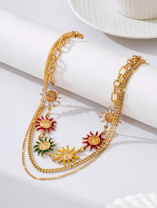 Multicolored sun chain clasp and drape layout
