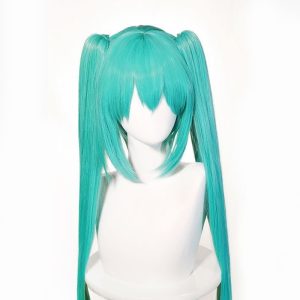 Lake-blue Hatsune Miku twin-tail wig front view