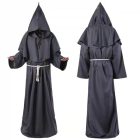 Charcoal hooded monk robe from the front and back