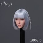 Ziltoys Z006 style B 1:6 head sculpt with silver-gray bob, fringe and side braid, photographed on display support