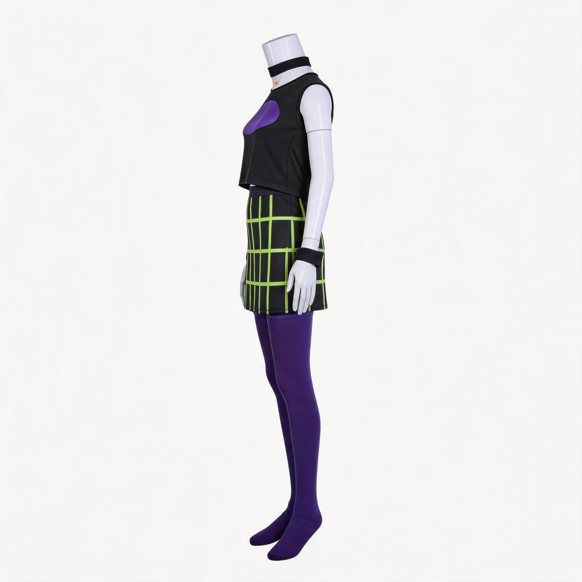 Side view of Sam Manson top and checked skirt