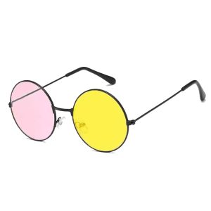 Spamton pink and yellow round glasses with black temple arms