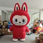 Red Labubu-style walking mascot