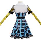 Back of the blue plaid dress with curved lower skirt panel