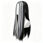 Side view of black and white Frankie wig showing streak placement
