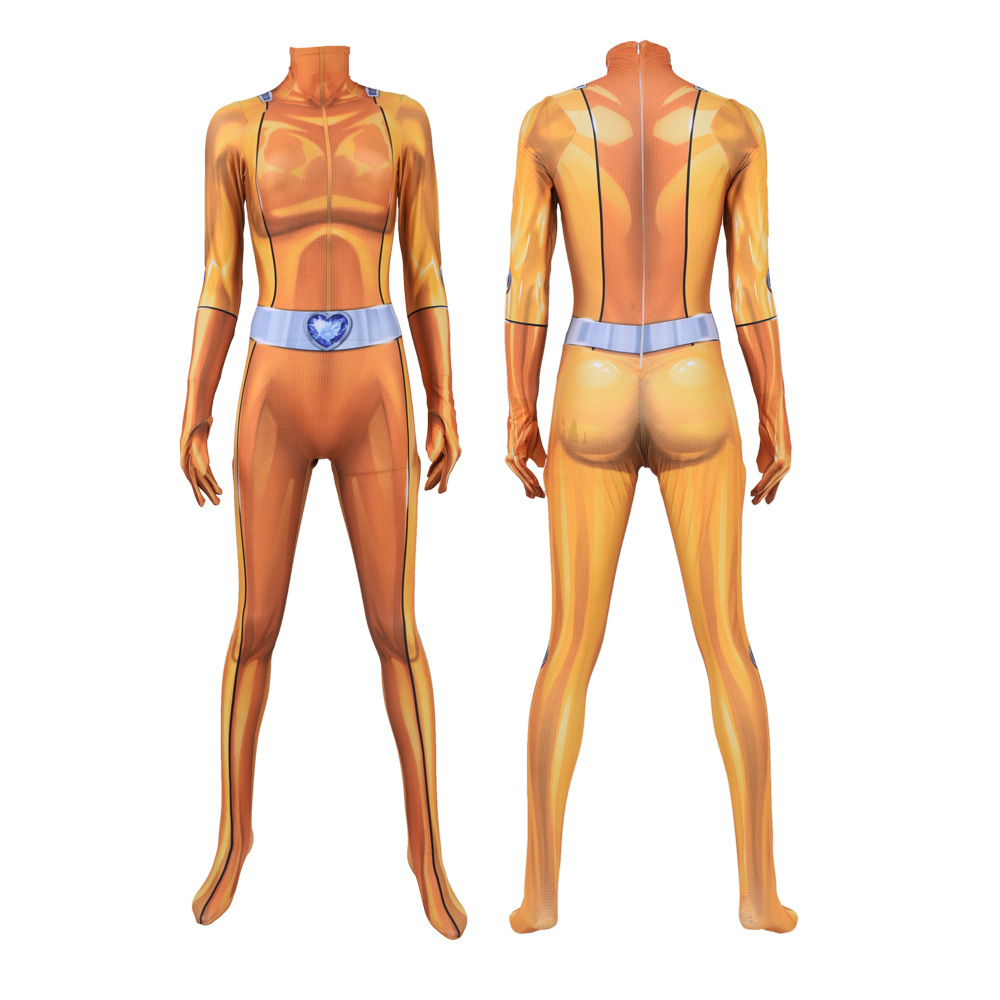 Orange spy-agent jumpsuit, front and back