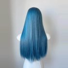 Rear view of long straight blue wig on mannequin