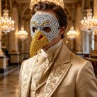 Silver and gold beaked mask styled with formalwear