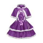 Purple Christmas dress with hooded cape and layered white-trim skirt
