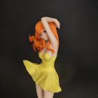 Asuka figurine face, orange hair and yellow dress detail