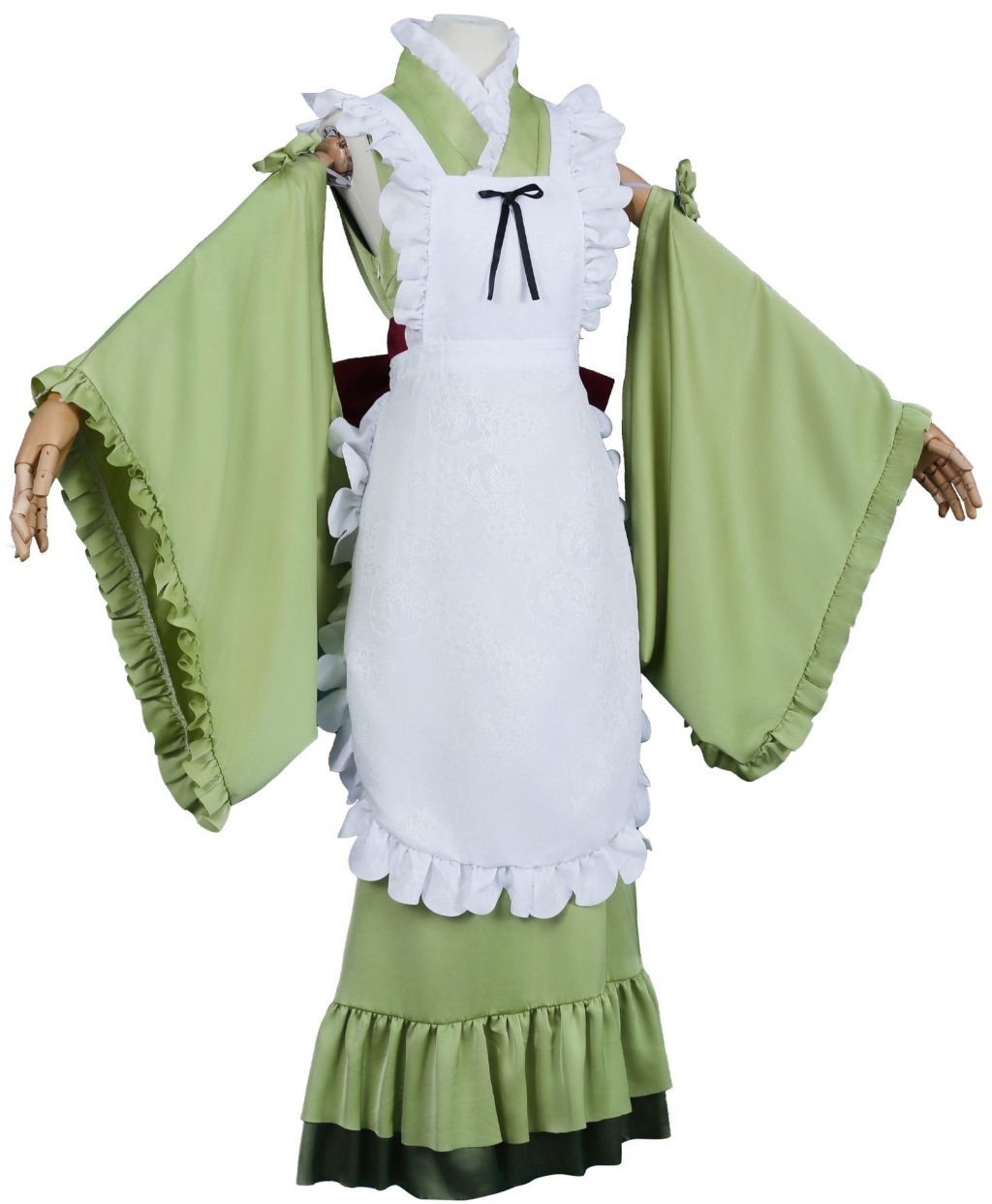 Matcha Parfait Miku green dress with white apron and wide sleeves