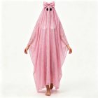 Pink bow and oval eye openings at the front of ghost costume