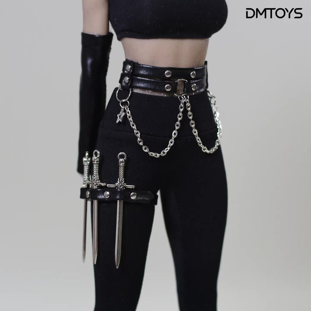 Classic Black DP008 miniature chain waist and three-blade thigh band on display figure; figure and clothing not included