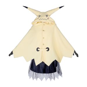 Front view of cream Mimikyu hooded costume with black skirt