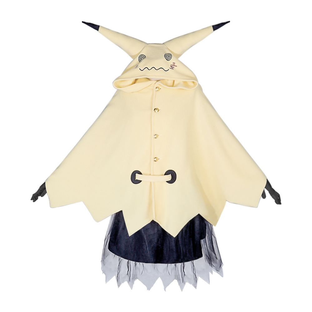 Front view of cream Mimikyu hooded costume with black skirt