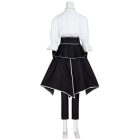 Maelle costume back with layered black waist panels and white piping