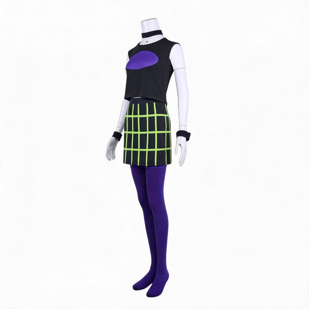 Sam Manson purple chest panel, checked skirt and black wrist cuffs