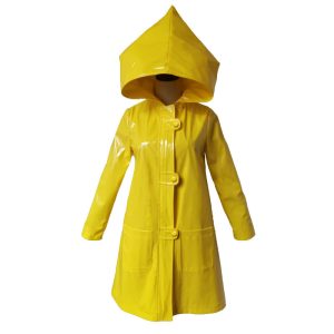 Six yellow hooded costume coat front