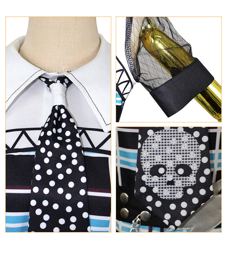 Build The Frankie Stein Curved-Panel Plaid Look + Optional Wig 2 Photographic close-ups of the white collar, sheer sleeve and skull-dot tie