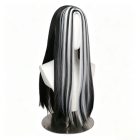 Frankie wig center part and contrasting white streaks, angled front view
