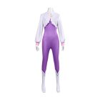 Emilia purple jumpsuit and white shoulder shawl front view