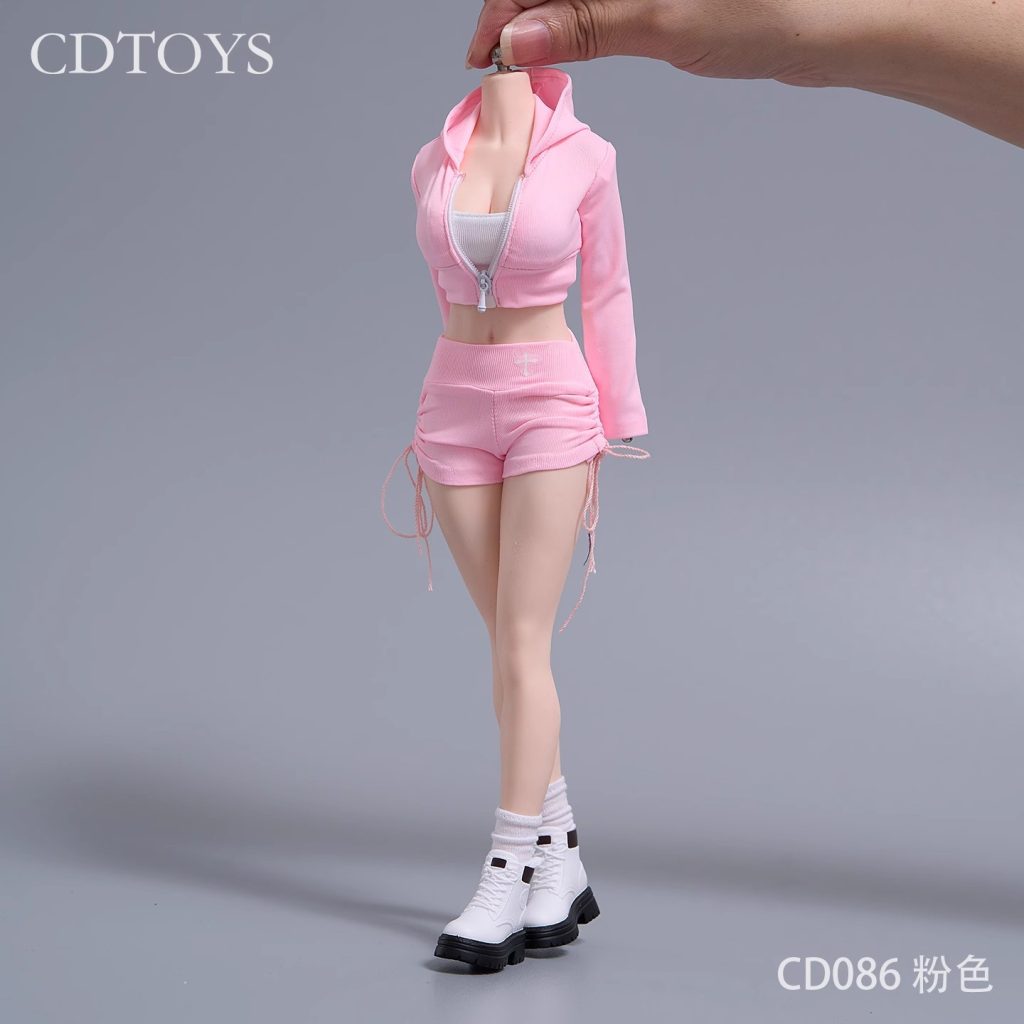 CDTOYS CD086 pink 1:6 sportswear outfit with white socks and shoes on display figure
