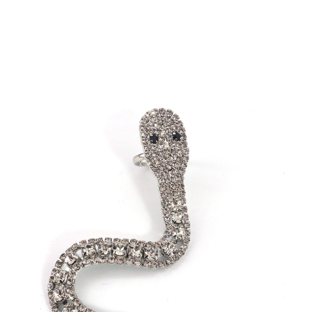 Sparkling silver-colored serpent head and linked ring detail