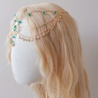 Jewel-Drop Forehead Chain with Hair Clips — worn position and detail