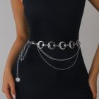 Crescent Moon and Sun Waist Chain — Silver-colored multilayer