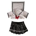 Black pleated skirt with white trim and white sailor top laid out together