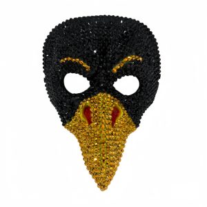 Black sparkling eagle masquerade mask with gold beak and red accents
