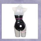 Back view of black bunny bodysuit with lace-up closure and white tail