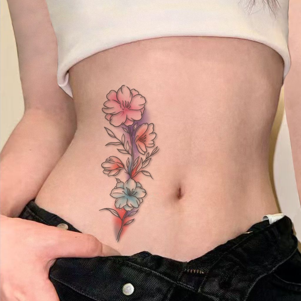 Pastel floral bouquet transfer beside waist