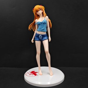 Asuka standing display figure with blue top and shorts on round base