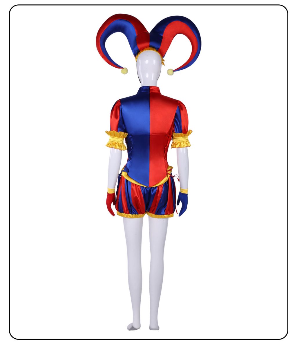 Back of Pomni jester costume and two-point hat