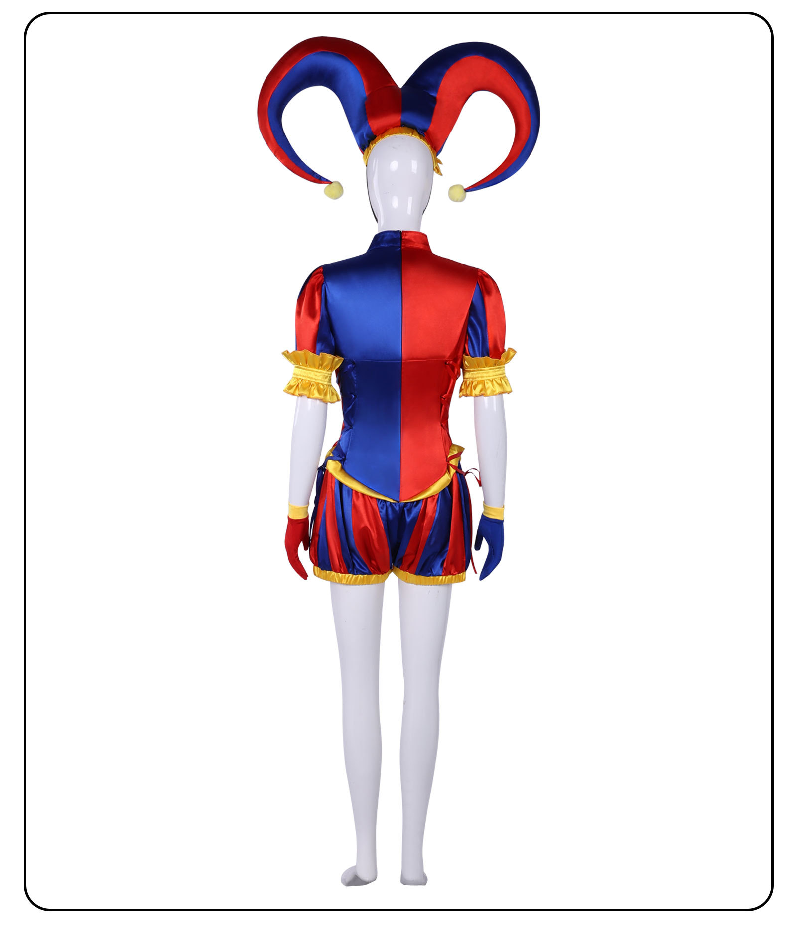 Back of Pomni jester costume and two-point hat