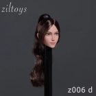Ziltoys Z006 style D 1:6 head sculpt with dark brown high ponytail, photographed on display support