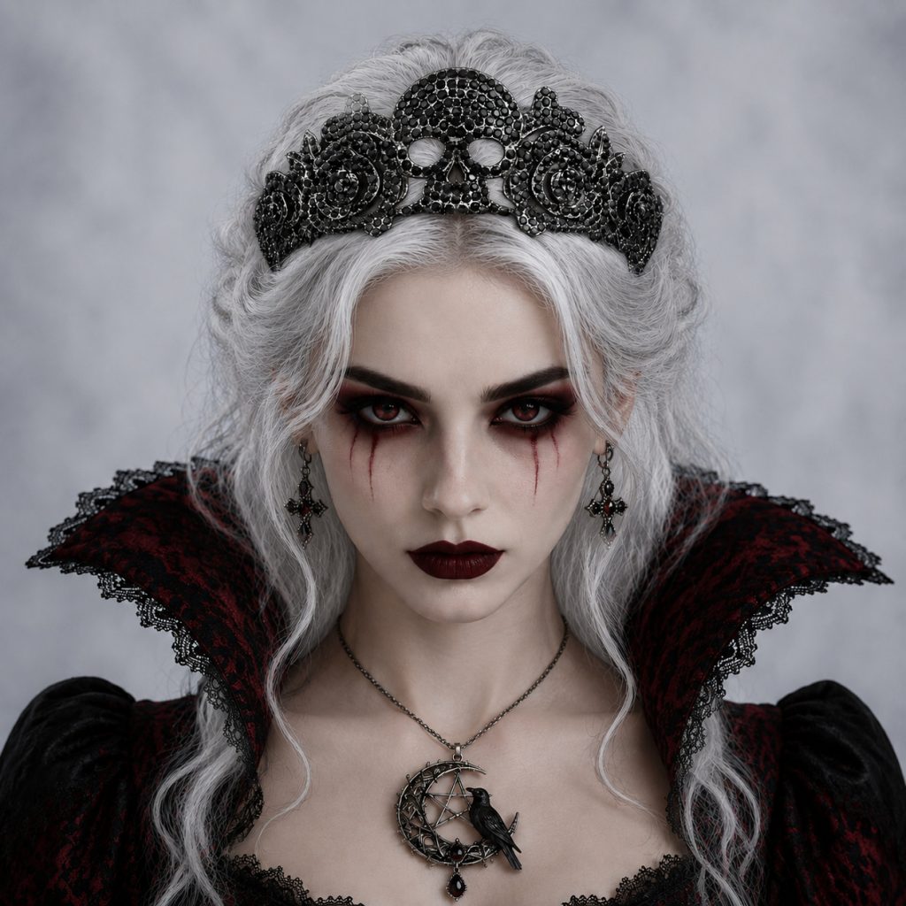 Gothic Creature Crown — Spider, Bat & Skull Styles — worn position and detail