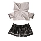 Back of black pleated skirt and white sailor top
