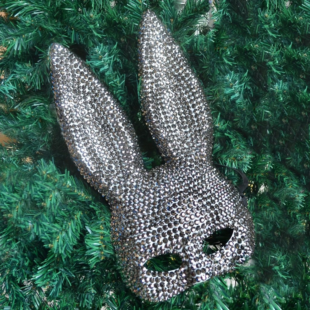 Black jeweled bunny-ear mask with pointed ears