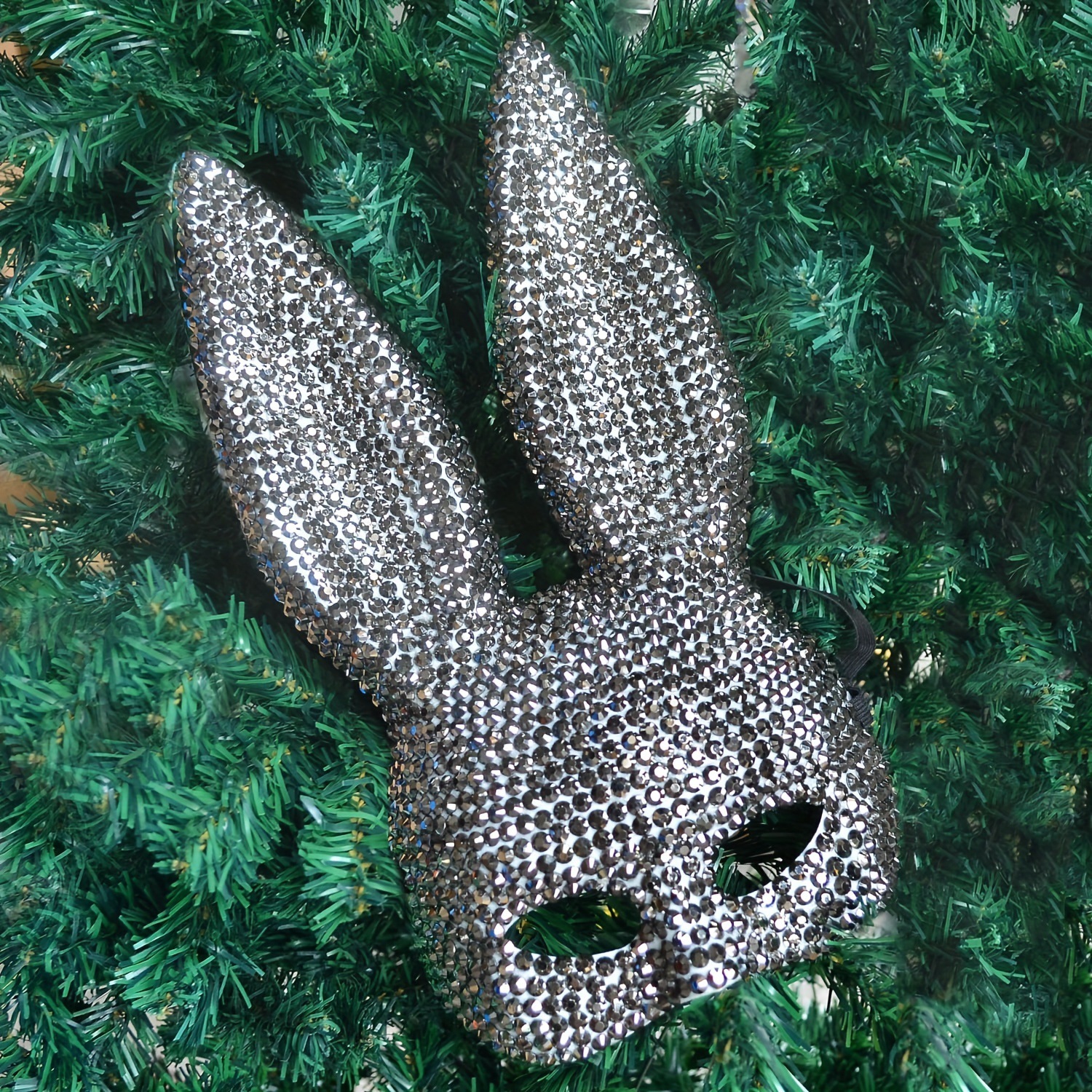 Black jeweled bunny-ear mask with pointed ears