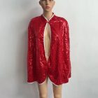 Red sequin cape front with contrast white edging and neck tie