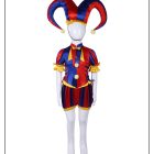 Kids Pomni jester costume with matching hat, front view