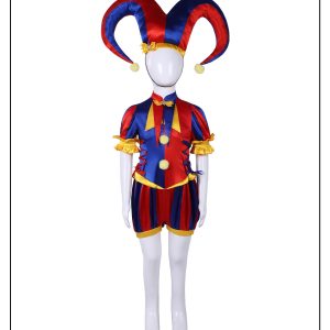 Kids Pomni jester costume with matching hat, front view