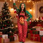 Fireplace print Christmas costume worn in holiday setting