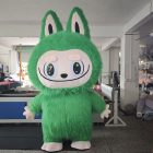 Green Labubu-style walking mascot