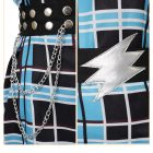 Studded belt, hanging chain and silver lightning-bolt accent detail