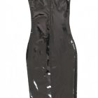 Back zipper and gathered sleeves on black long dress